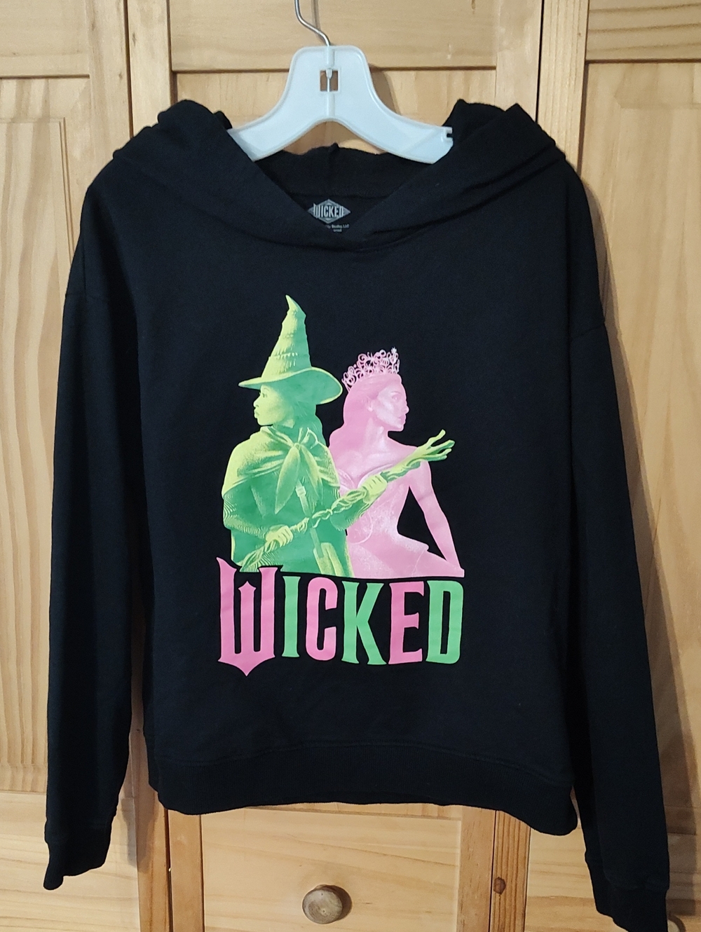 Wicked Graphic Black Hoodie Sweatshirt - Elphaba And Glinda, Girls 14/16